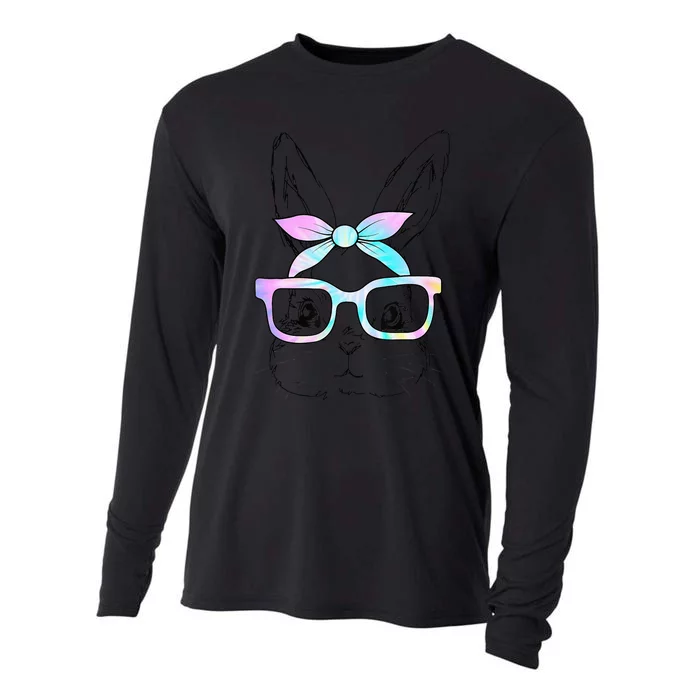 Cute Bunny Rabbit Face Tie Dye Glasses  Happy Easter Day Cooling Performance Long Sleeve Crew