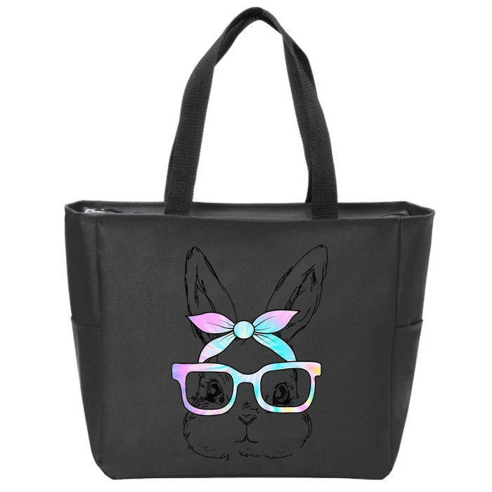 Cute Bunny Rabbit Face Tie Dye Glasses  Happy Easter Day Zip Tote Bag