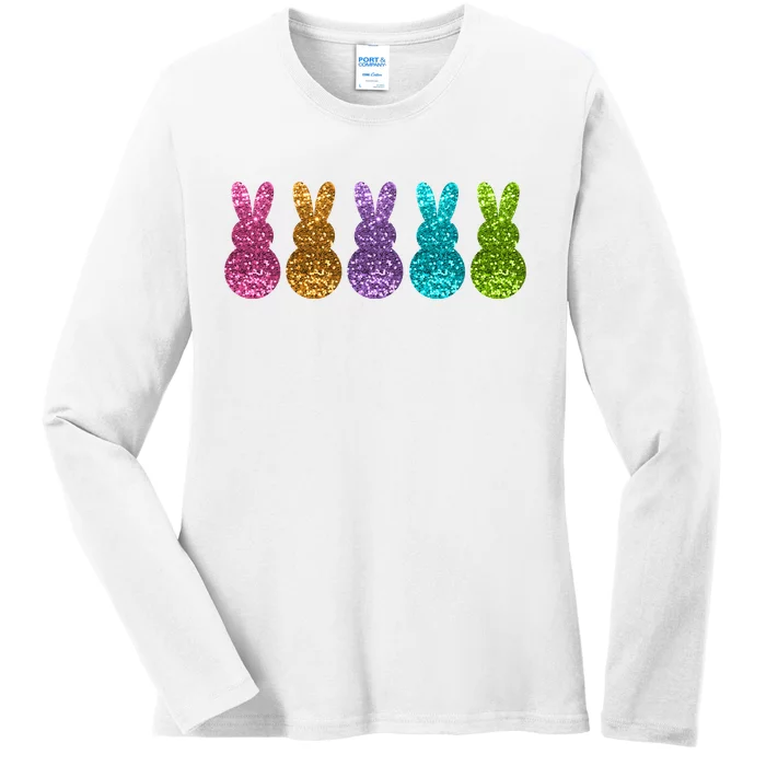 Cute Bunny Rabbits Easter Colorful Ladies Long Sleeve Shirt