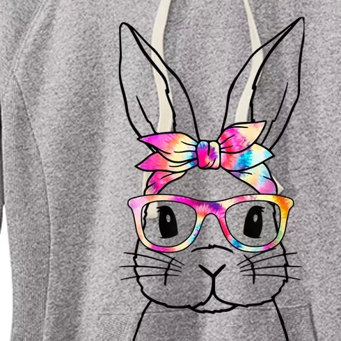 Cute Bunny Rabbit Face Tie Dye Glasses Girl Happy Easter Day Women's Fleece Hoodie