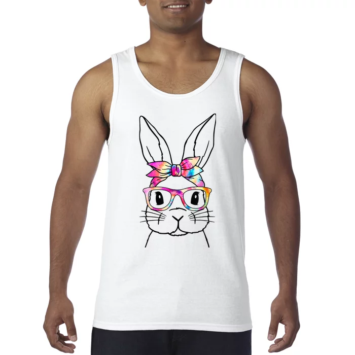 Cute Bunny Rabbit Face Tie Dye Glasses Girl Happy Easter Day Tank Top