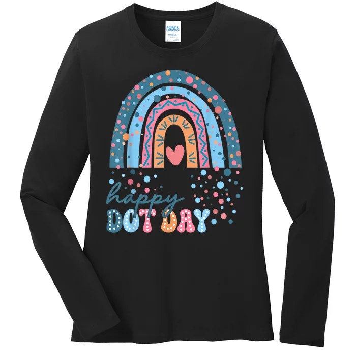 Cute Boho Rainbow Happy Dot Day Student Teacher Gift Ladies Long Sleeve Shirt