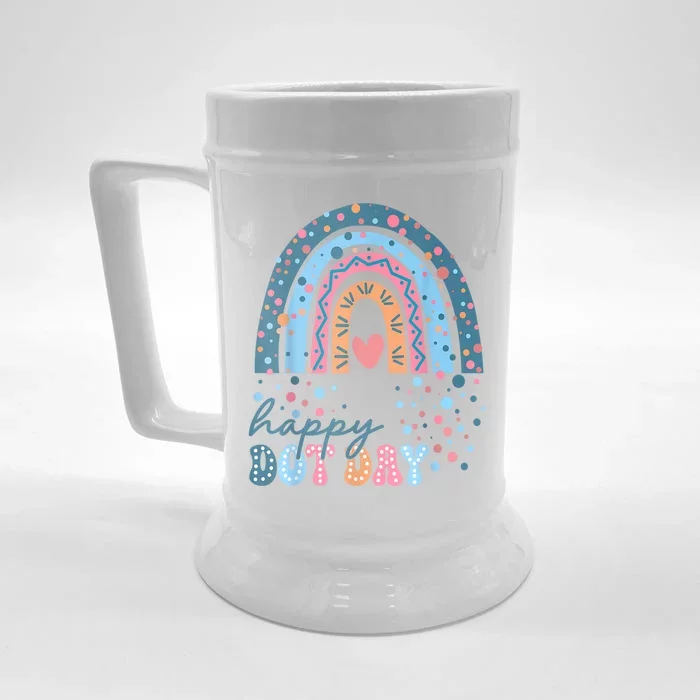 Cute Boho Rainbow Happy Dot Day Student Teacher Gift Front & Back Beer Stein