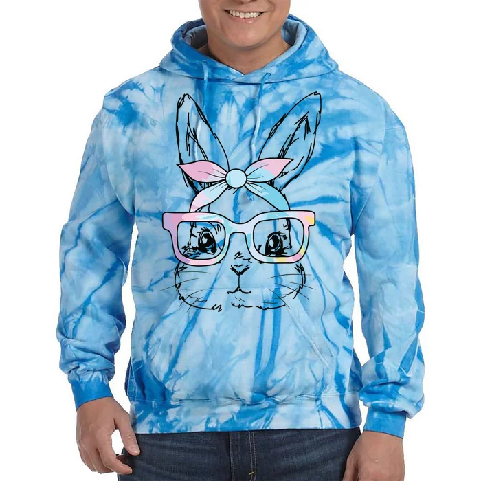 Cute Bunny Rabbit Face Tie Dye Glasses Girl Happy Easter Day Tie Dye Hoodie