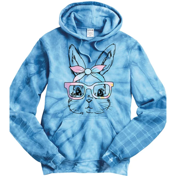 Cute Bunny Rabbit Face Tie Dye Glasses Girl Happy Easter Day Tie Dye Hoodie