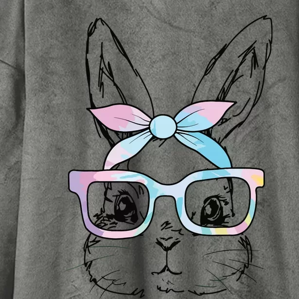 Cute Bunny Rabbit Face Tie Dye Glasses Girl Happy Easter Day Hooded Wearable Blanket