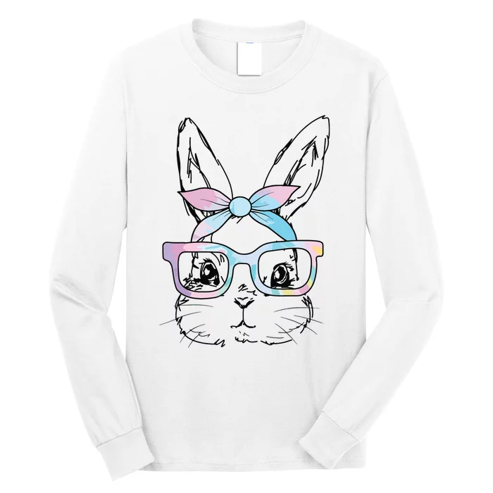 Cute Bunny Rabbit Face Tie Dye Glasses Girl Happy Easter Day Long Sleeve Shirt