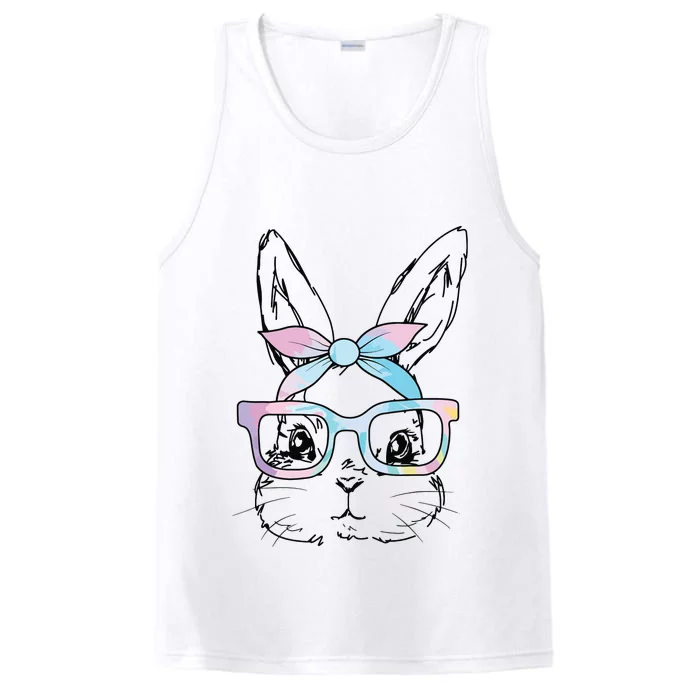 Cute Bunny Rabbit Face Tie Dye Glasses Girl Happy Easter Day Performance Tank