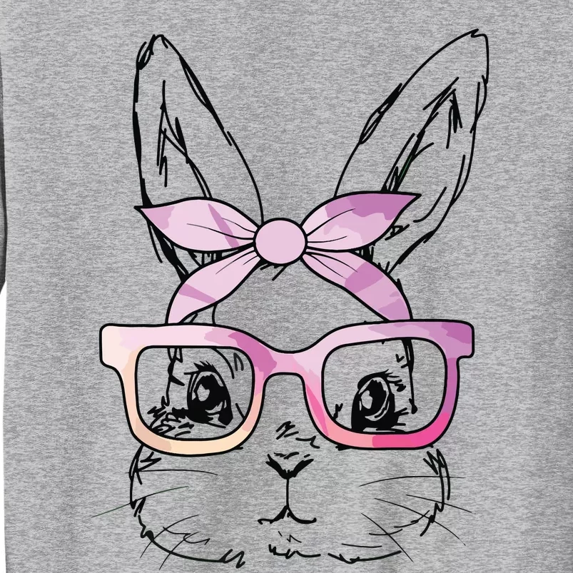 Cute Bunny Rabbit Face Tie Dye Glasses Girl Happy Easter Day Tall Sweatshirt