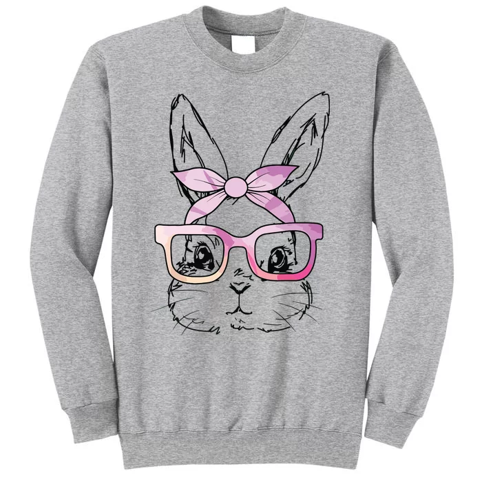 Cute Bunny Rabbit Face Tie Dye Glasses Girl Happy Easter Day Tall Sweatshirt