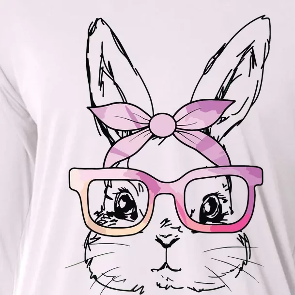 Cute Bunny Rabbit Face Tie Dye Glasses Girl Happy Easter Day Cooling Performance Long Sleeve Crew