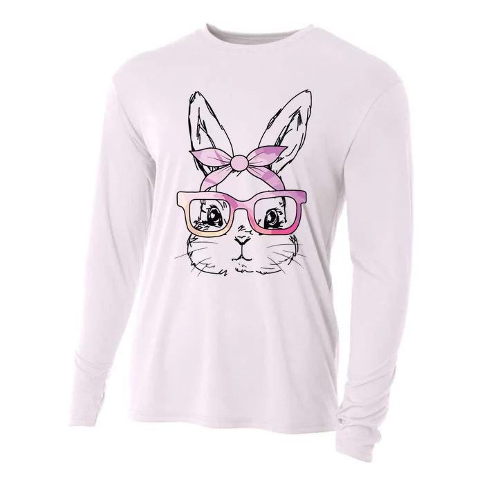 Cute Bunny Rabbit Face Tie Dye Glasses Girl Happy Easter Day Cooling Performance Long Sleeve Crew