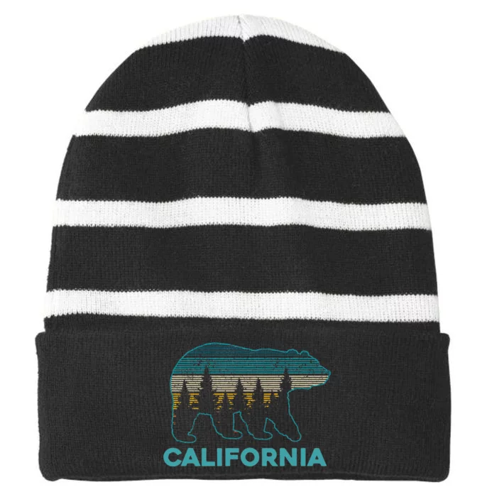 California Bear Retro Nature Hiking Souvenir Striped Beanie with Solid Band