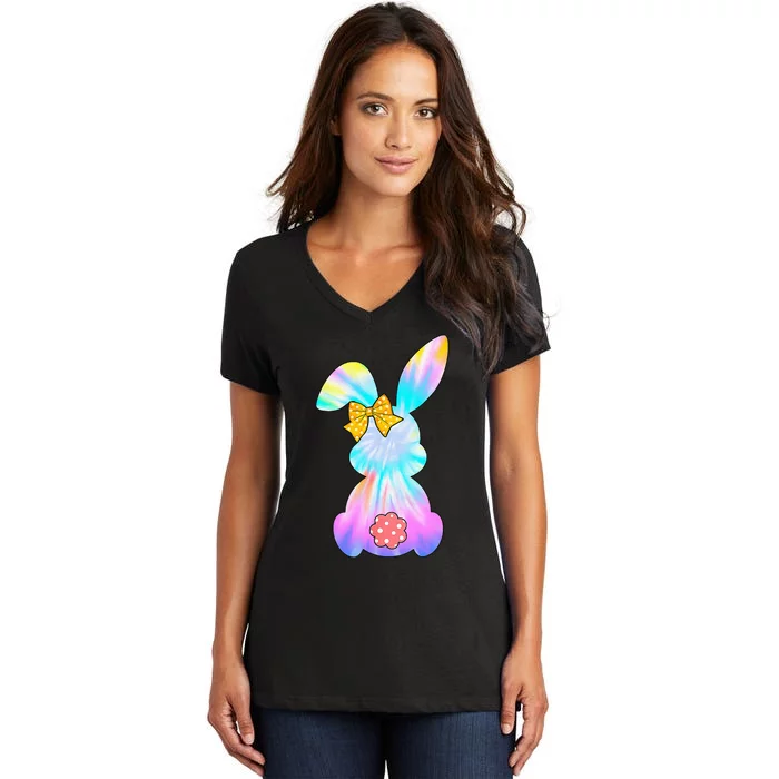 Cute Bunny Rabbit Tie Dye Gift for Easter Day Women's V-Neck T-Shirt