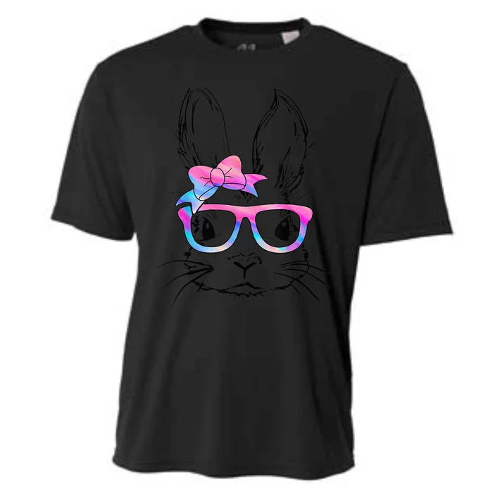 Cute Bunny Rabbit Face Tie Dye Glasses Girl Happy Easter Day Cooling Performance Crew T-Shirt