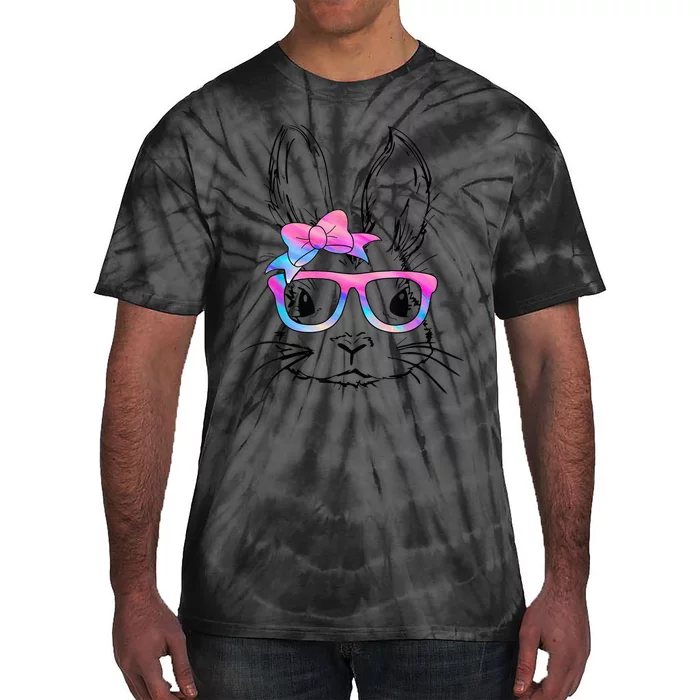 Cute Bunny Rabbit Face Tie Dye Glasses Girl Happy Easter Day Tie-Dye T-Shirt