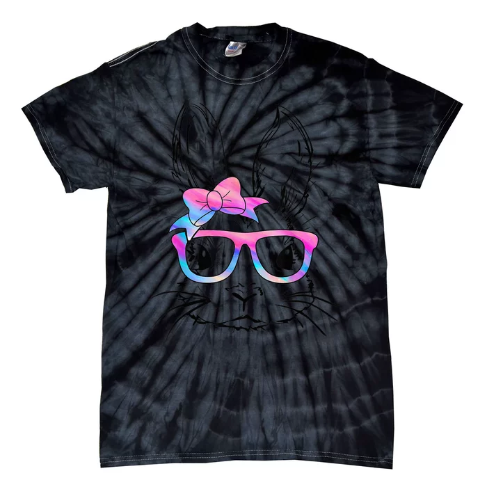 Cute Bunny Rabbit Face Tie Dye Glasses Girl Happy Easter Day Tie-Dye T-Shirt