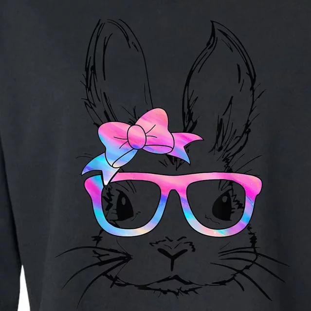 Cute Bunny Rabbit Face Tie Dye Glasses Girl Happy Easter Day Cropped Pullover Crew