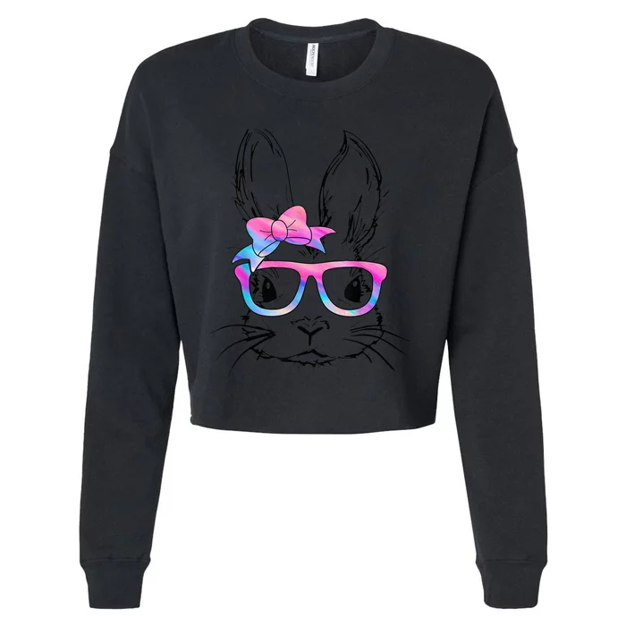 Cute Bunny Rabbit Face Tie Dye Glasses Girl Happy Easter Day Cropped Pullover Crew