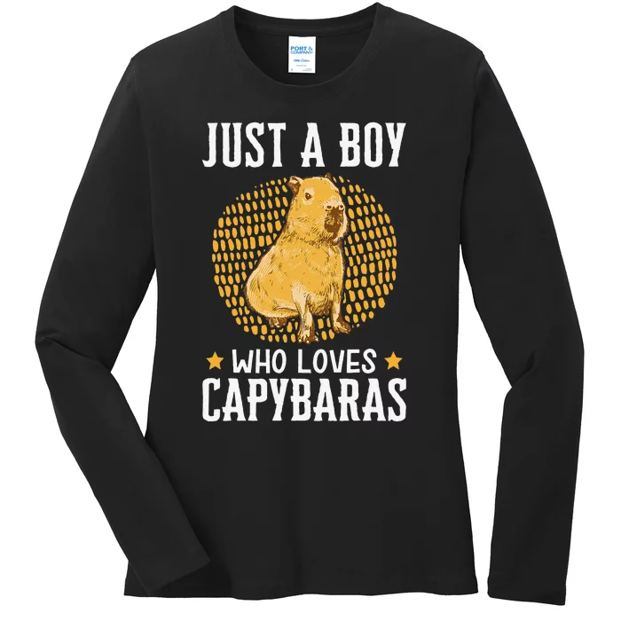 Cafe Bara Rodent Animals Vintage Capybaras Funny Capybara Ladies Long Sleeve Shirt