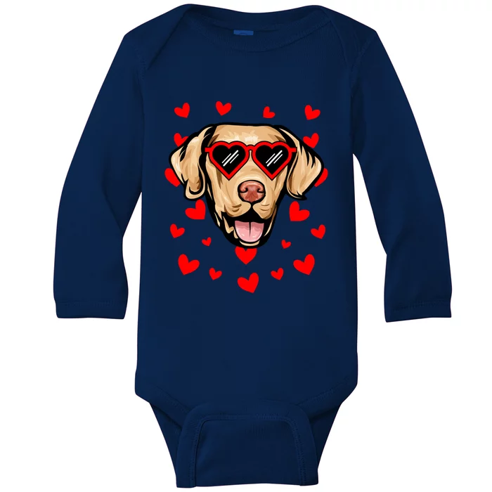 Chesapeake Bay Retriever Valentines Day Love Heart Glasses Gift Baby Long Sleeve Bodysuit