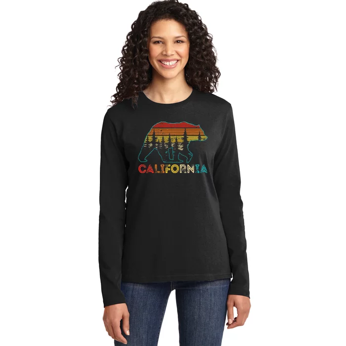 California Bear Retro Nature Outdoor Hiking Souvenir Ladies Long Sleeve Shirt