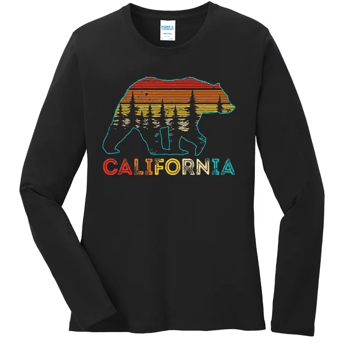 California Bear Retro Nature Outdoor Hiking Souvenir Ladies Long Sleeve Shirt