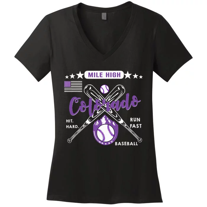 Colorado Baseball Rocky Mountain Skyline Baseball Women's V-Neck T-Shirt