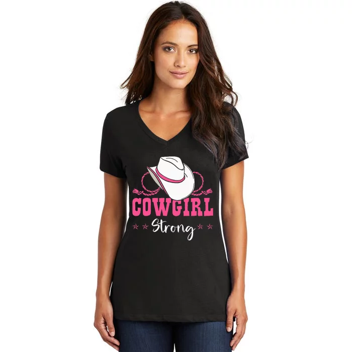 Cowgirl Barrel Racing Roping Horseback Riding Rodeo Women's V-Neck T-Shirt