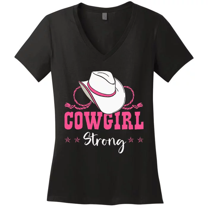 Cowgirl Barrel Racing Roping Horseback Riding Rodeo Women's V-Neck T-Shirt