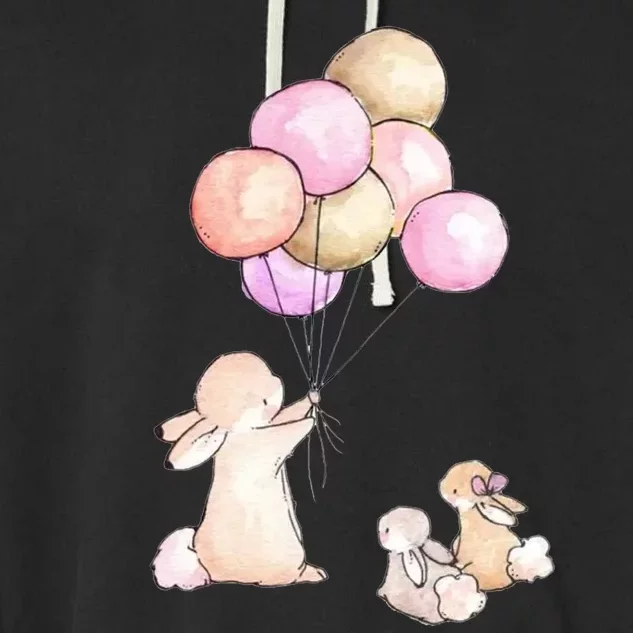 Cute Bunny Rabbit Balloon Garment-Dyed Fleece Hoodie