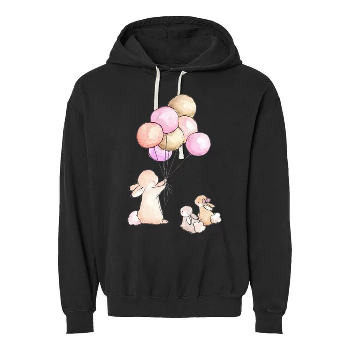 Cute Bunny Rabbit Balloon Garment-Dyed Fleece Hoodie