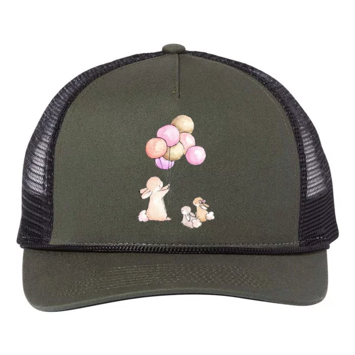 Cute Bunny Rabbit Balloon Retro Rope Trucker Hat Cap