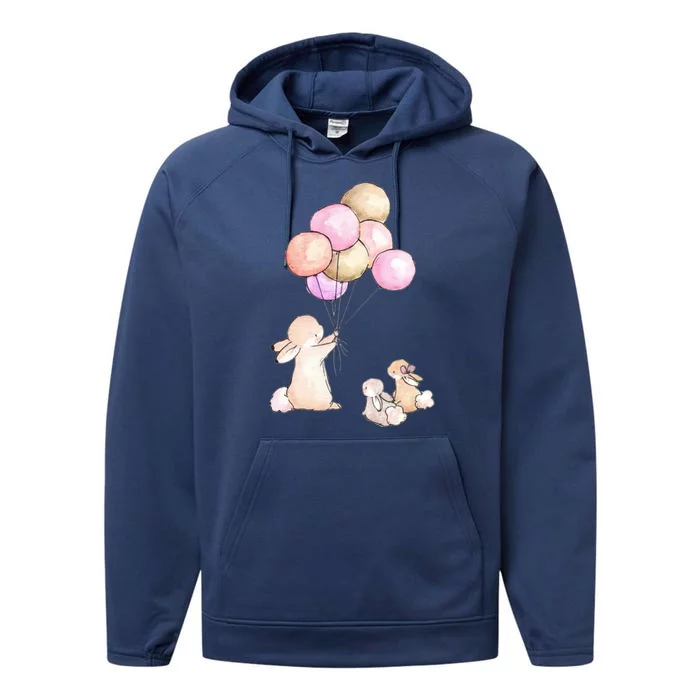 Cute Bunny Rabbit Balloon Performance Fleece Hoodie