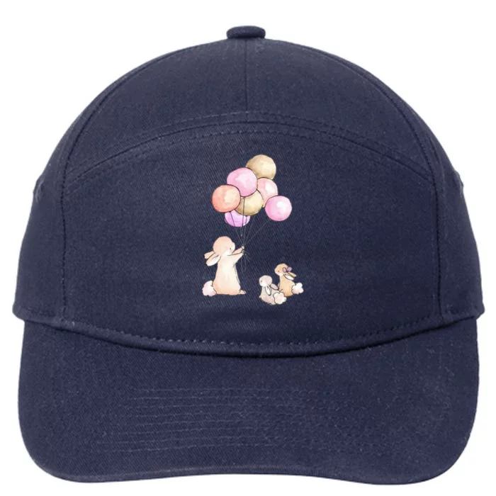 Cute Bunny Rabbit Balloon 7-Panel Snapback Hat