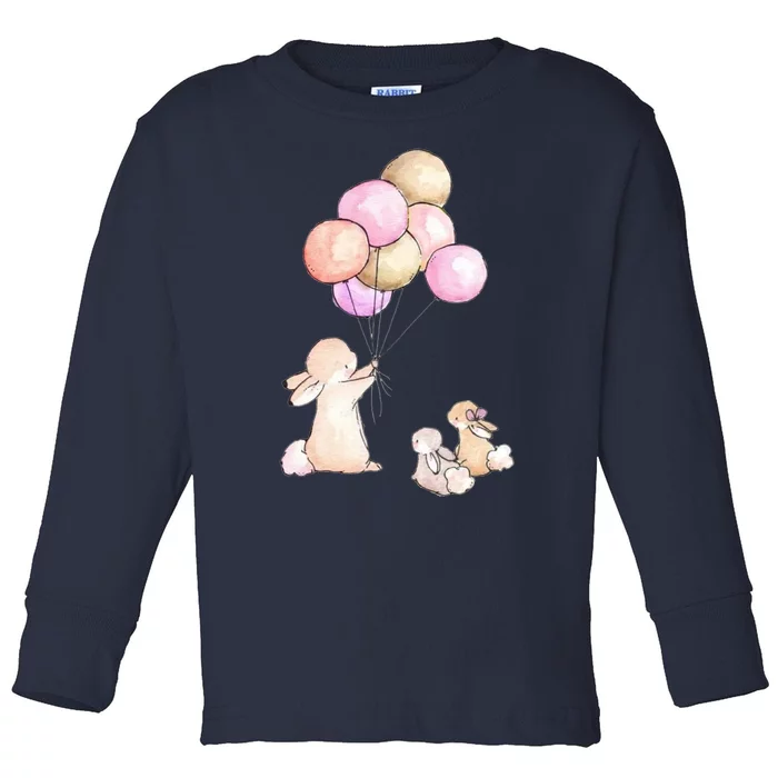 Cute Bunny Rabbit Balloon Toddler Long Sleeve Shirt