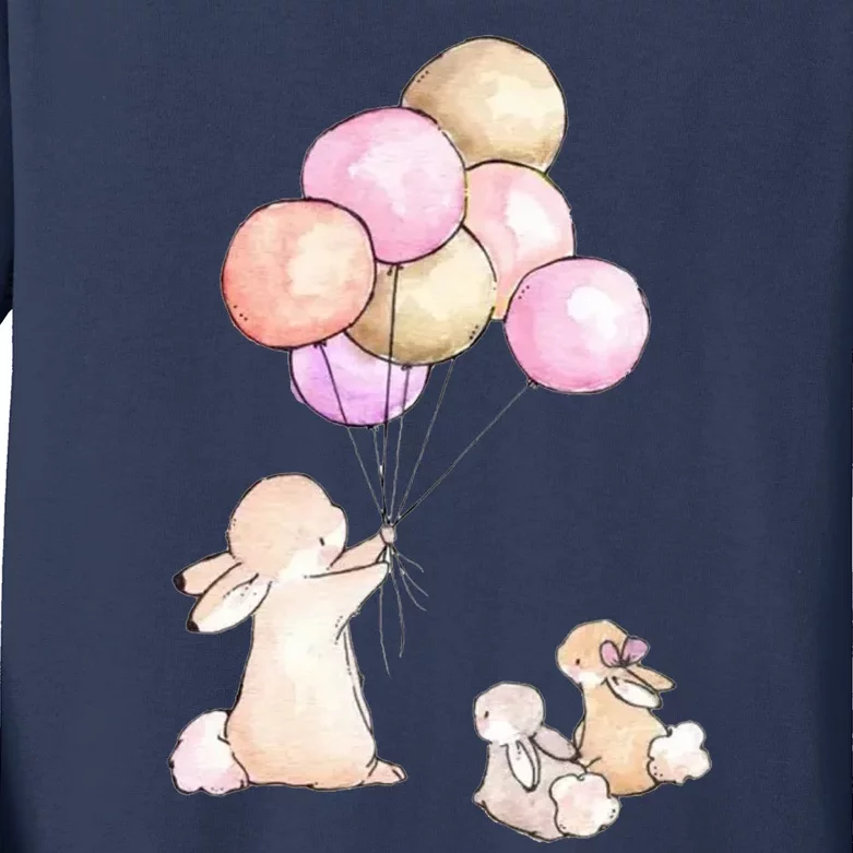 Cute Bunny Rabbit Balloon Kids Long Sleeve Shirt