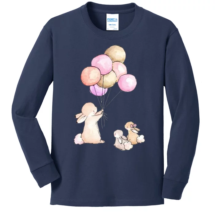 Cute Bunny Rabbit Balloon Kids Long Sleeve Shirt