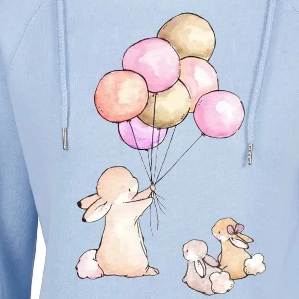 Cute Bunny Rabbit Balloon Womens Funnel Neck Pullover Hood