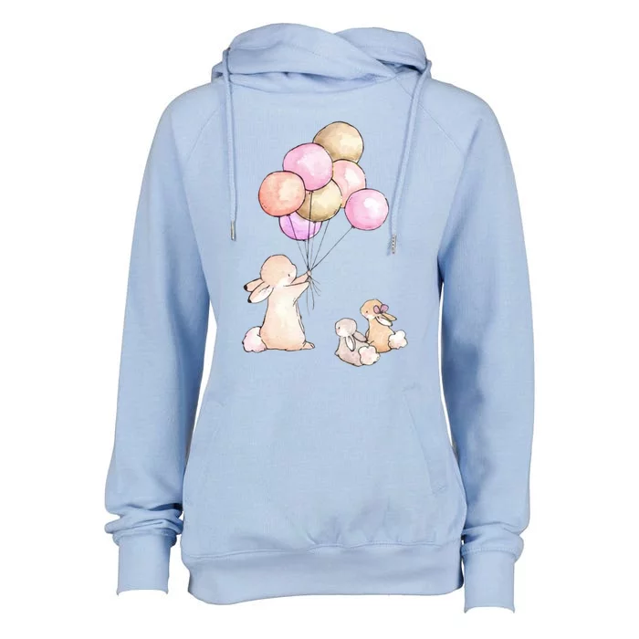 Cute Bunny Rabbit Balloon Womens Funnel Neck Pullover Hood