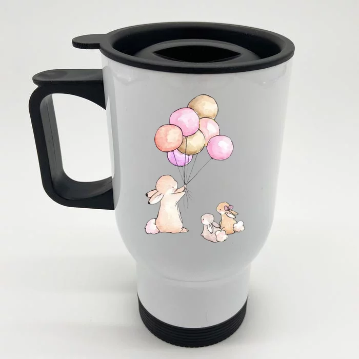 Cute Bunny Rabbit Balloon Front & Back Stainless Steel Travel Mug