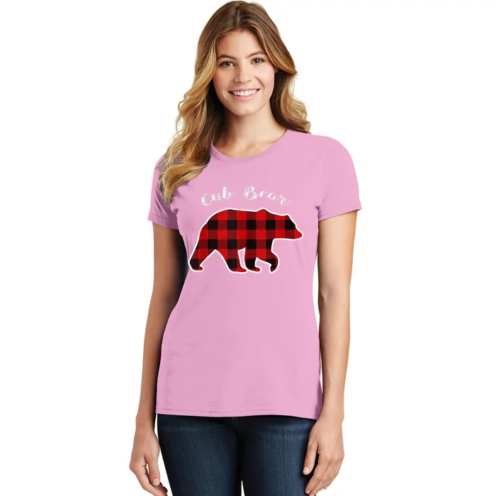 CUB BEAR Red Plaid Christmas Pajama Family Xmas Women's T-Shirt