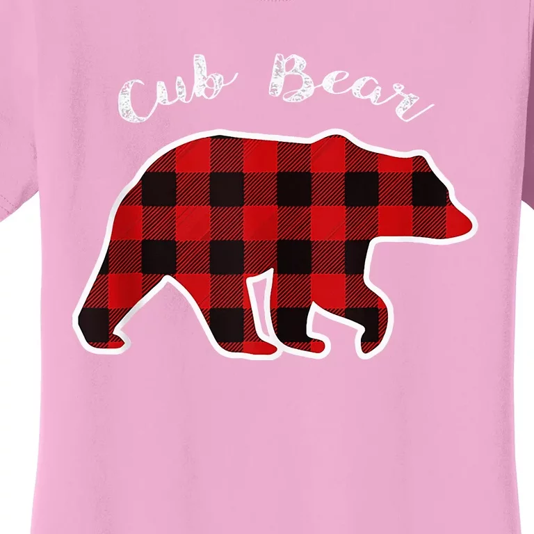 CUB BEAR Red Plaid Christmas Pajama Family Xmas Women's T-Shirt