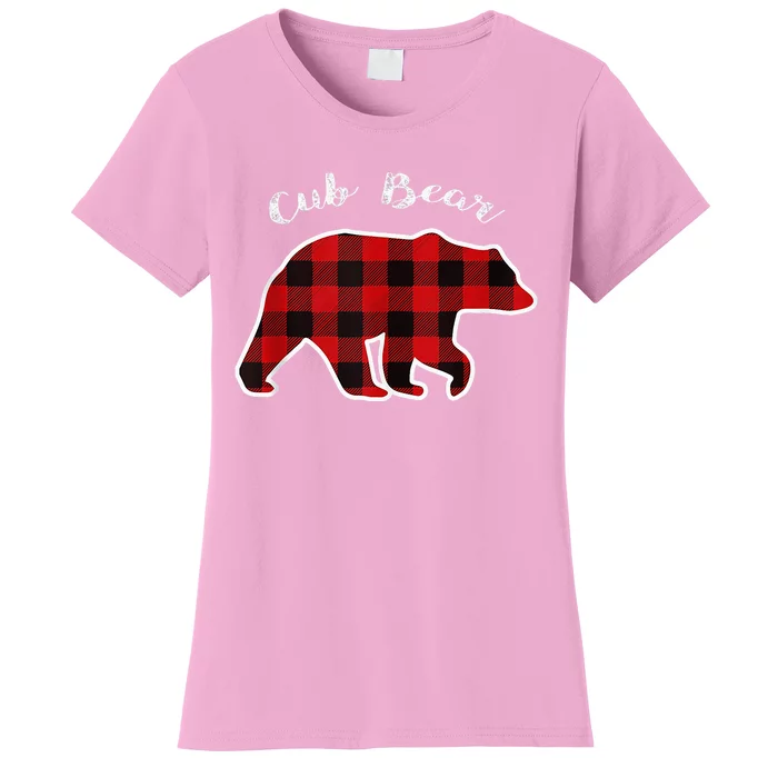 CUB BEAR Red Plaid Christmas Pajama Family Xmas Women's T-Shirt