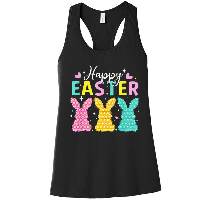 Cute Bunny Rabbit Eggs Hunting Happy Easter Women's Racerback Tank