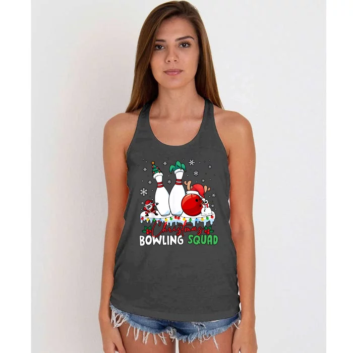 Christmas Bowling Squad Funny Bowling Lover Santa Claus Snowman Women's Knotted Racerback Tank