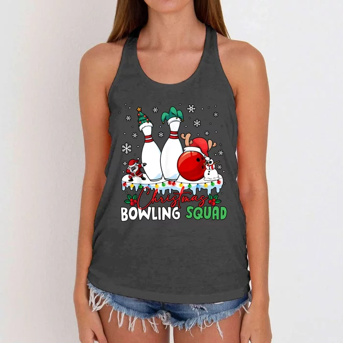 Christmas Bowling Squad Funny Bowling Lover Santa Claus Snowman Women's Knotted Racerback Tank