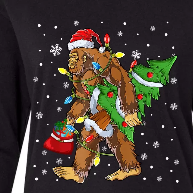 Christmas Bigfoot Santa Hat Tree Lights Xmas Sasquatch Funn Womens Cotton Relaxed Long Sleeve T-Shirt