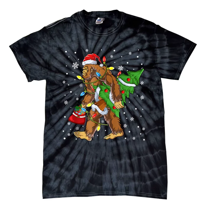 Christmas Bigfoot Santa Hat Tree Lights Xmas Sasquatch Funn Tie-Dye T-Shirt