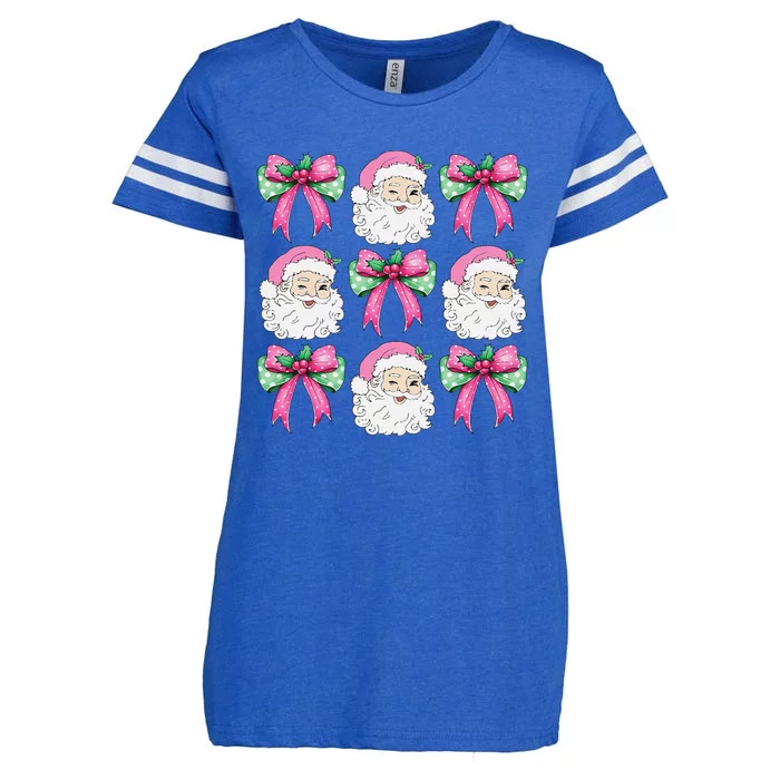 Coquette Bow Santa Claus Merry Christmas Women Xmas Pajamas Enza Ladies Jersey Football T-Shirt